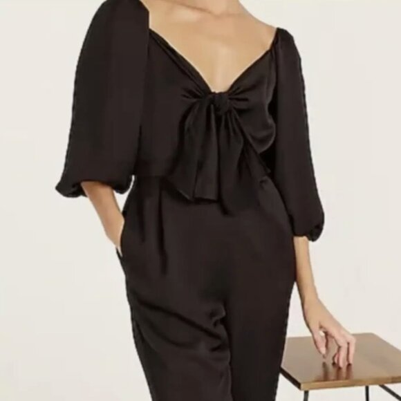 J.Crew Black 3/4 Sleeve Tie-front Satin-back Side Pockets Jumpsuit - Picture 4 of 4